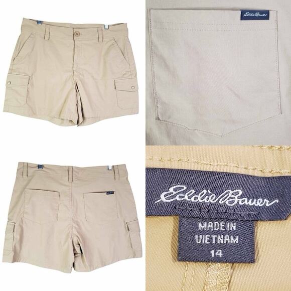 Eddie Bauer Shorts Women’s Outdoor Cargo Pockets Hiking Size 14 Tan Nylon - Picture 1 of 10